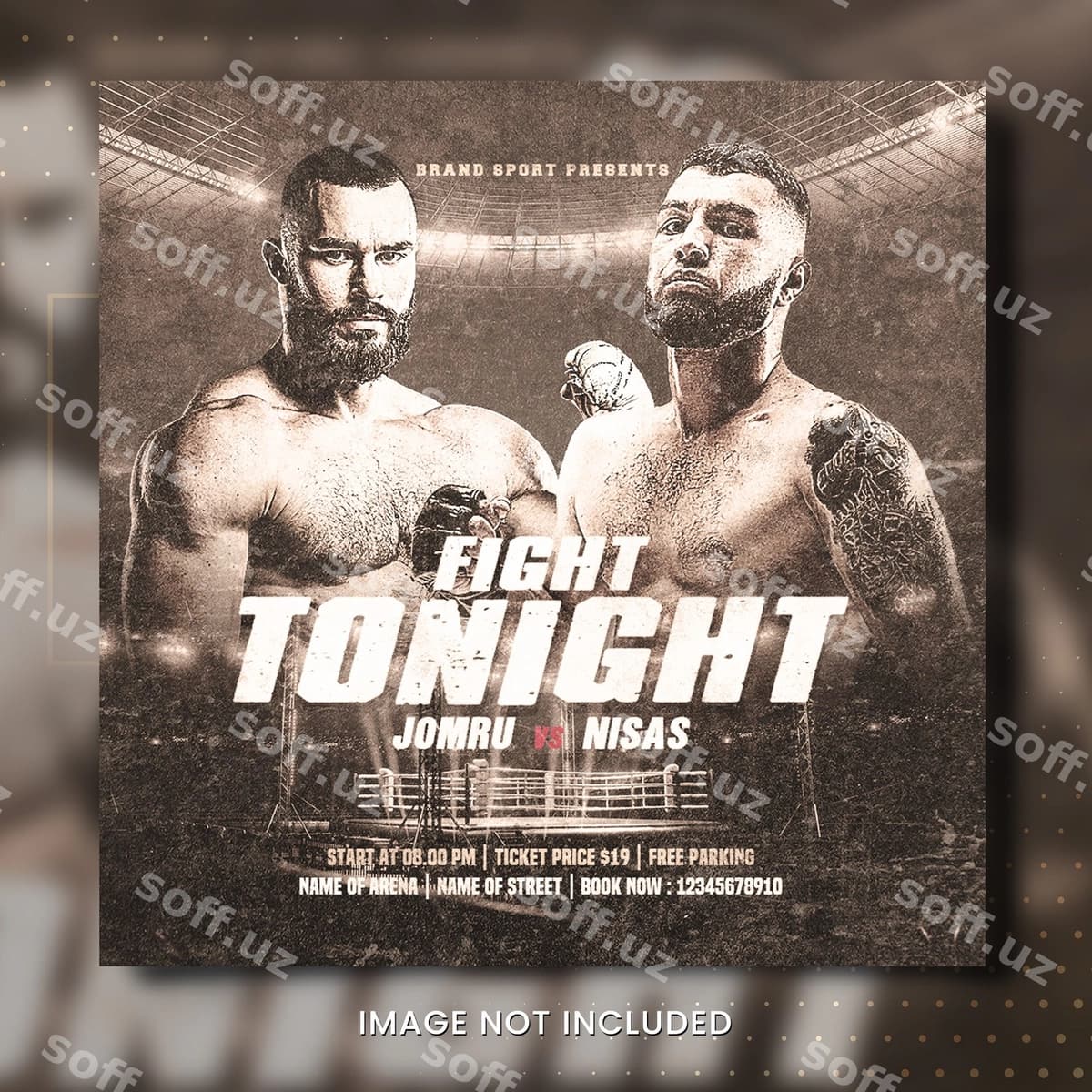 Bugun kechqirda bo'ladigan urush uchun poster ikki kurashchini ko'rsatadi. | Poster fight tonight shows two wrestlers