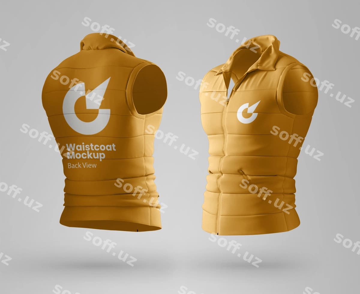 Premium jilet namunasi orqa va old ko'rinishi | Premium vest mockup back front view