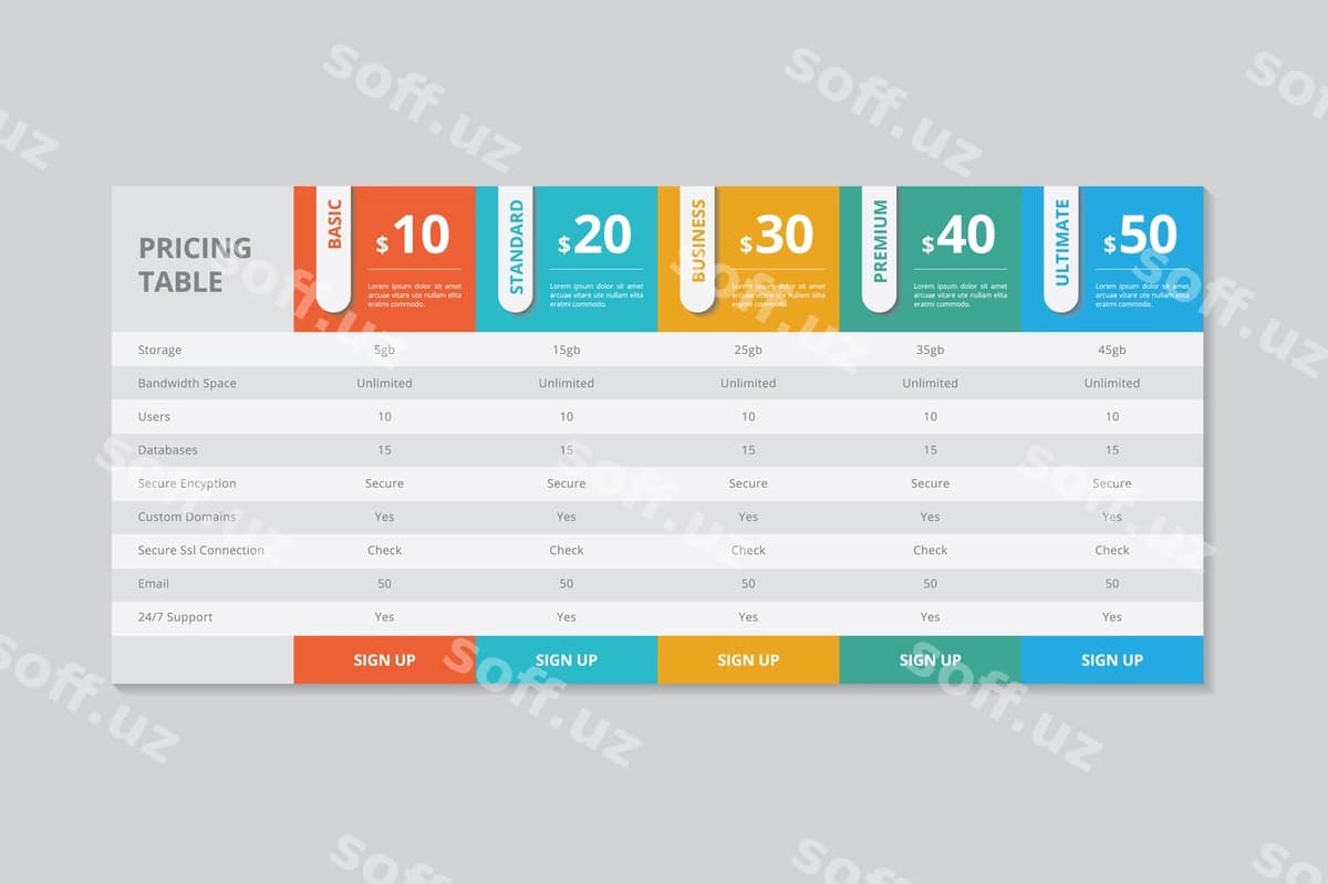 Narxlar jadvali shabloni vektor dizayn | Pricing table template vector design
