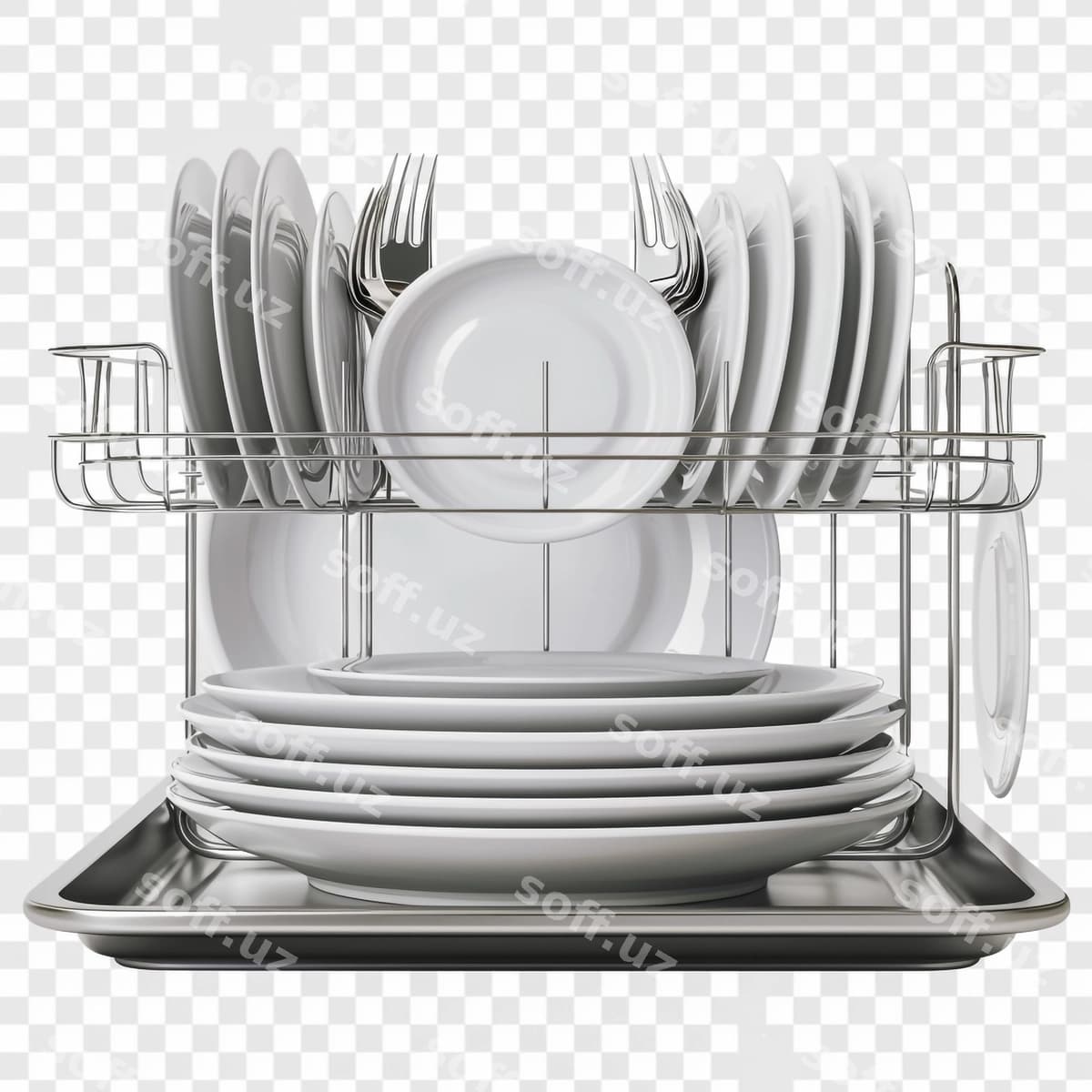 Oq plastinkalarni vilka bilan tokchaga qo'ying | Rack white plates with forks forks
