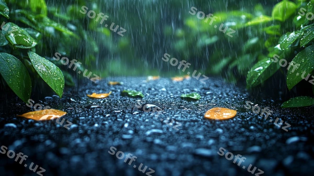 Yomg'irbopochilarcha yo'riq o'tqich jungli | Rainsoaked pathway lush forest
