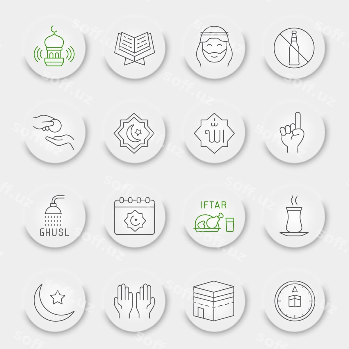 Ramazon chiziq ikon to'plami | Ramadan line icon set