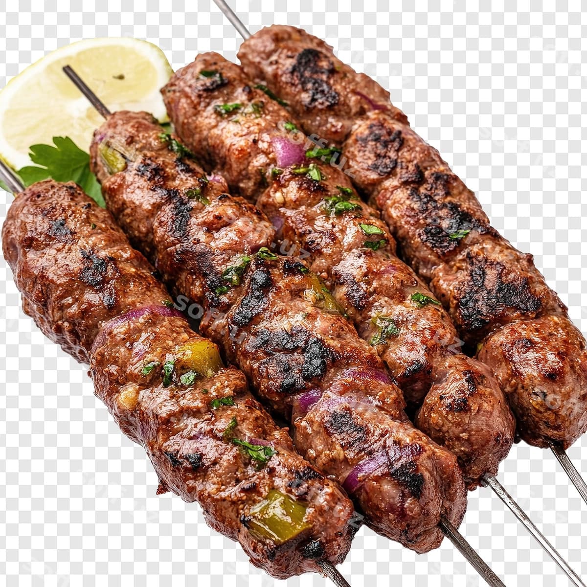 Haqiqiy mol go'shti kabob PNG oq fonda | Realistic beef kabab png white background