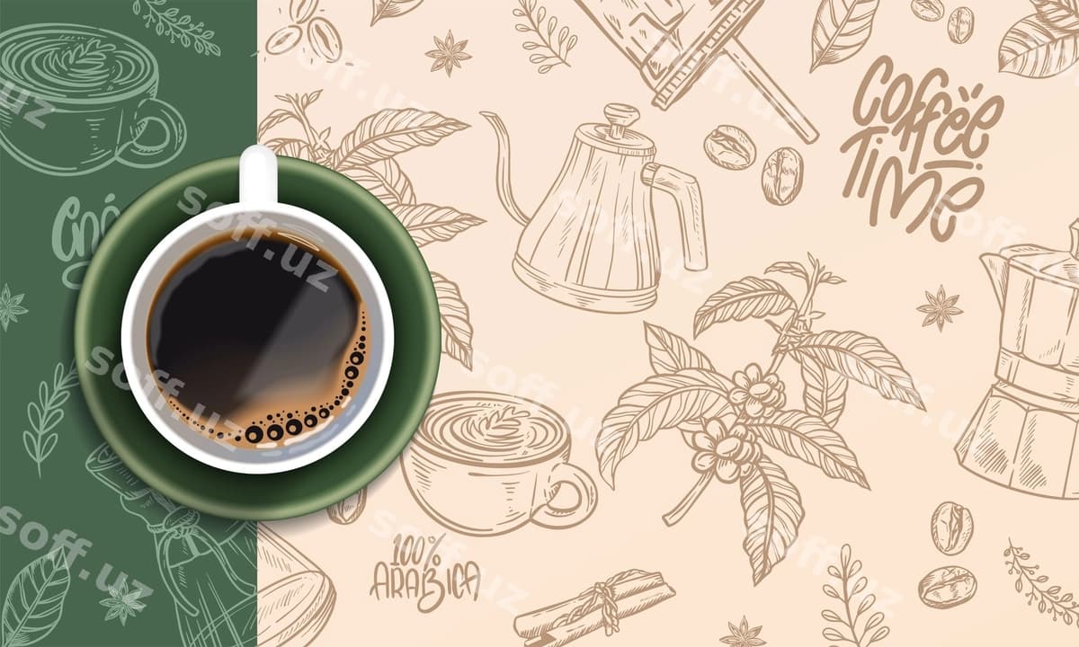 Chizmalar bilan haqiqiy qahva foni | Realistic coffee background with drawings