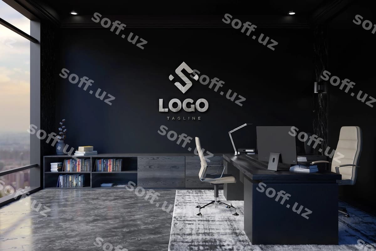 Haqiqiy logo namunasi zamonaviy ofis xonasi | Realistic logo mockup modern office room