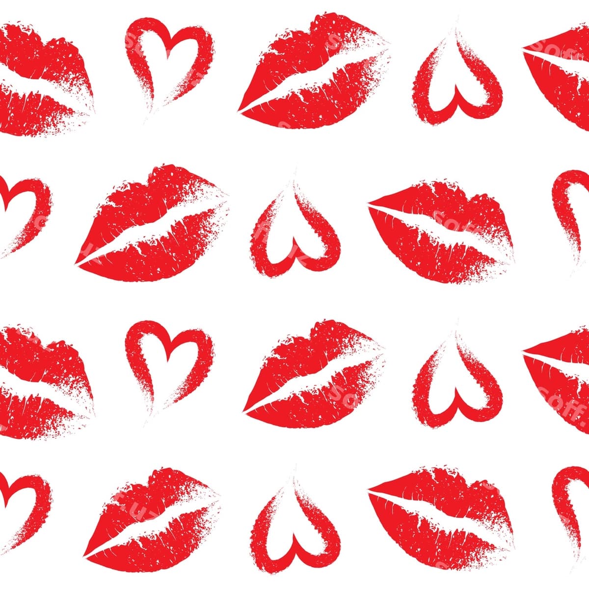 Qizil o'p qo'yishlar yuraklar chetlarısiz naqsh | Red kisses hearts seamless pattern
