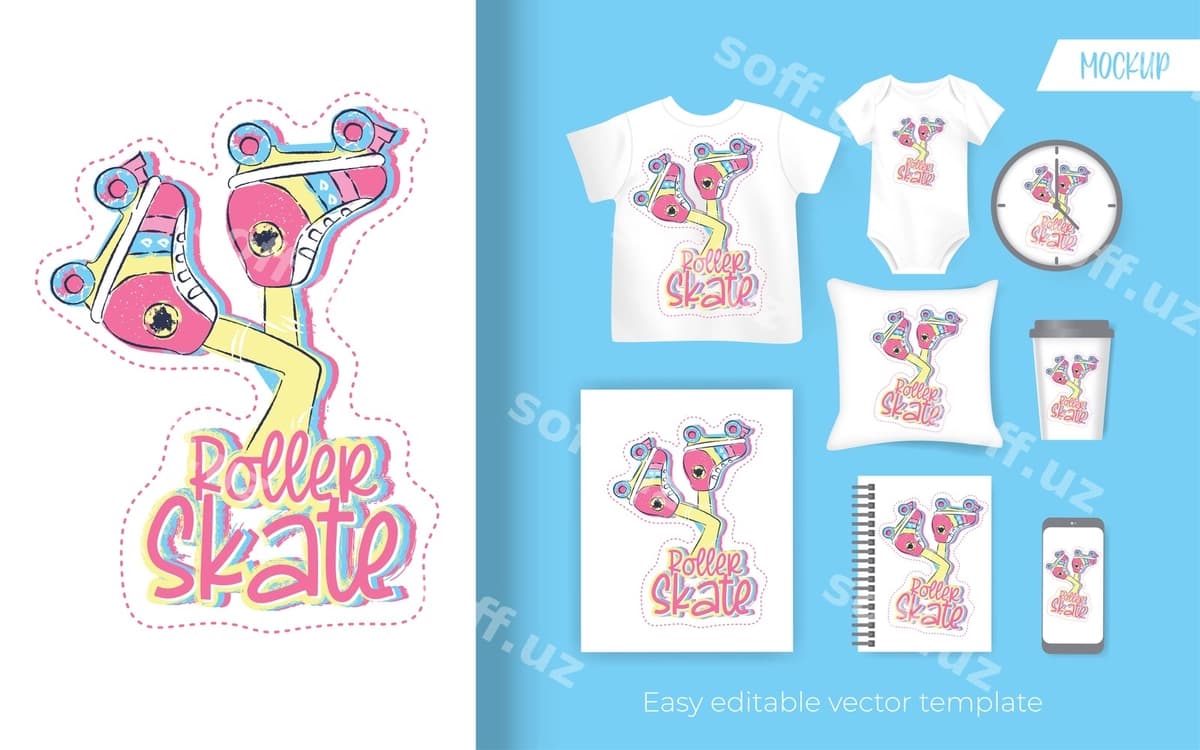 Bolalar uchun rooler seyklari illustratsiyasi dizayni | Roller skate illustration design kids
