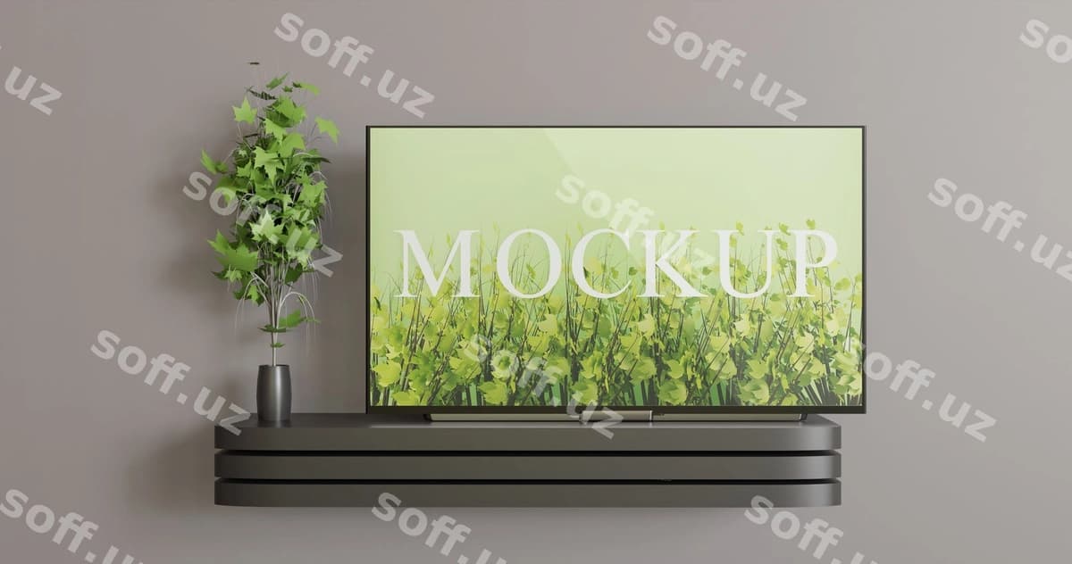Ekranli televizor maketli qora devorli televizor stoli | Screen tv mockup black wall tv desk
