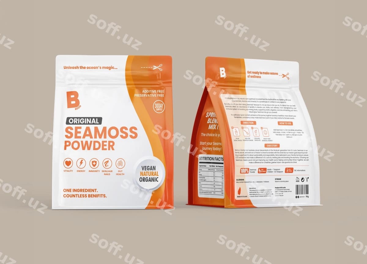 Saimoss pulveri sumkasi namunasi | Seamoss powder bag mockup