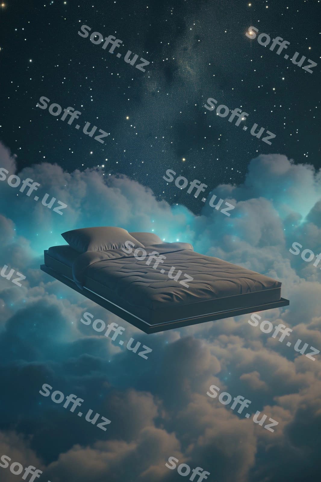 Sakkin 3d sahna yakka uyqoq suza kosmos | Serene 3d scene single bed floating space