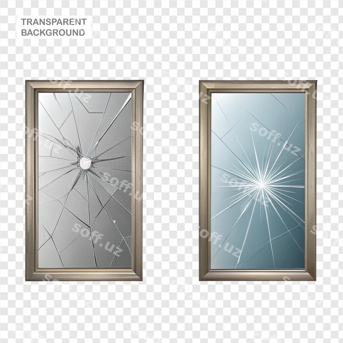 Komplekt buzilgan deraza bilan sharfli bino | Set glass mirrors with broken window