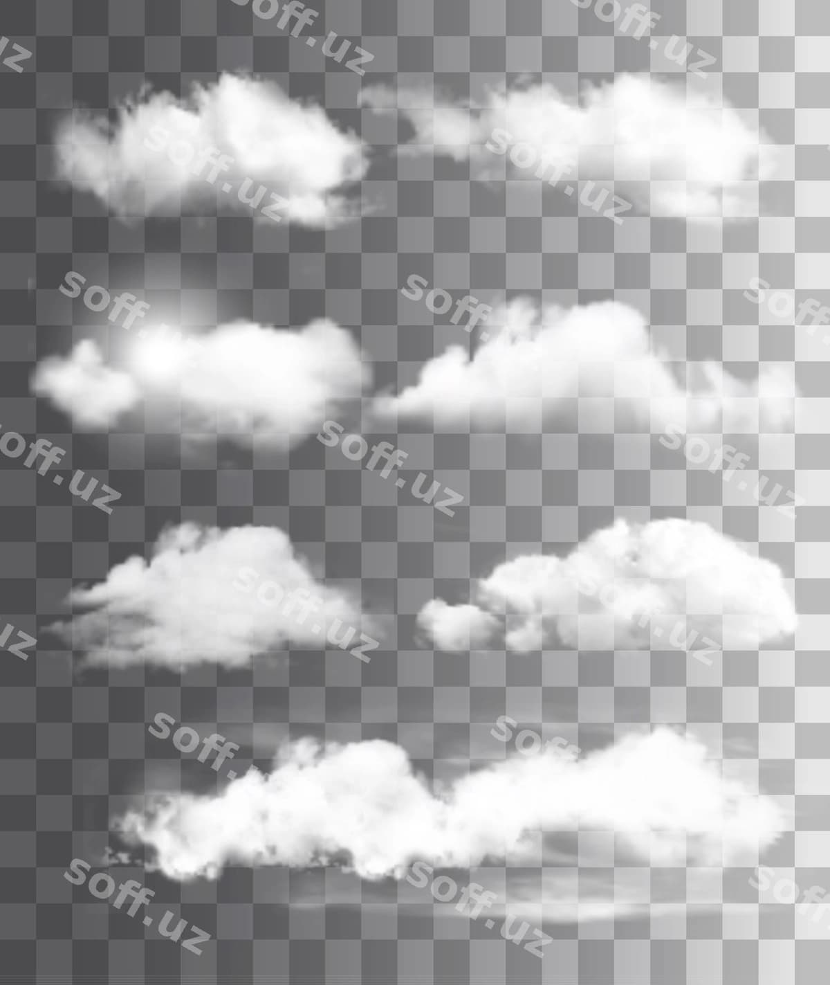 Oʻrnatish shaffof boshqa bulutlar vektori | Set transparent different clouds vector