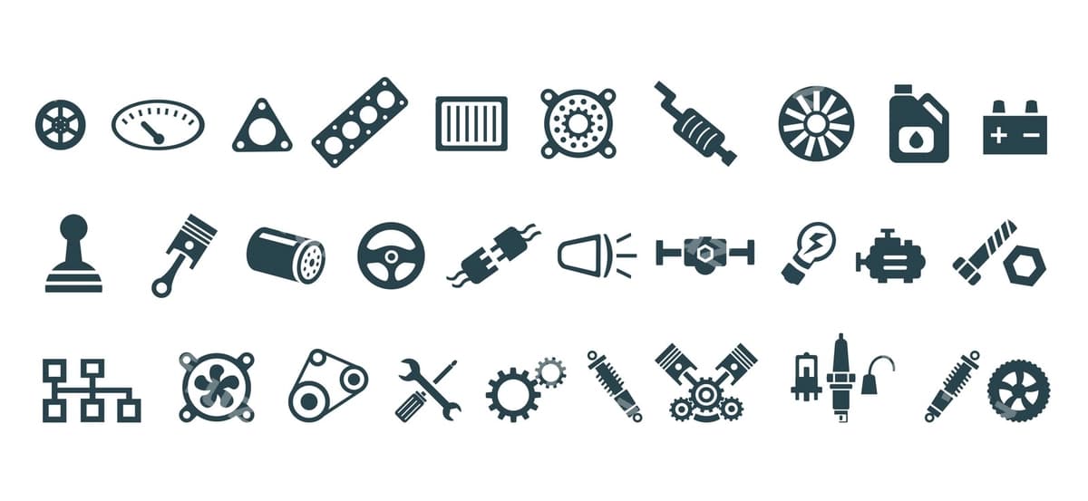 Mashina eslatma qismlari vektor ikonkalar komplekti | Set vector icons car spare parts