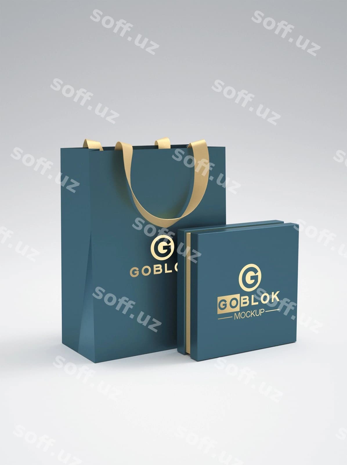 Xarid sumkasi namunasi o'tpash rangli logotep bilan | Shopping bag mockup with gold color logo