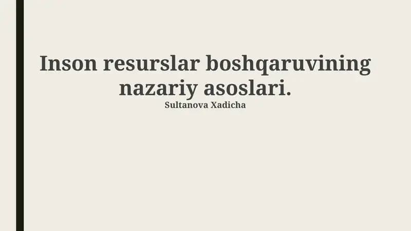 Inson resurslarini boshqarishdagi zamonaviy yondashuvlar