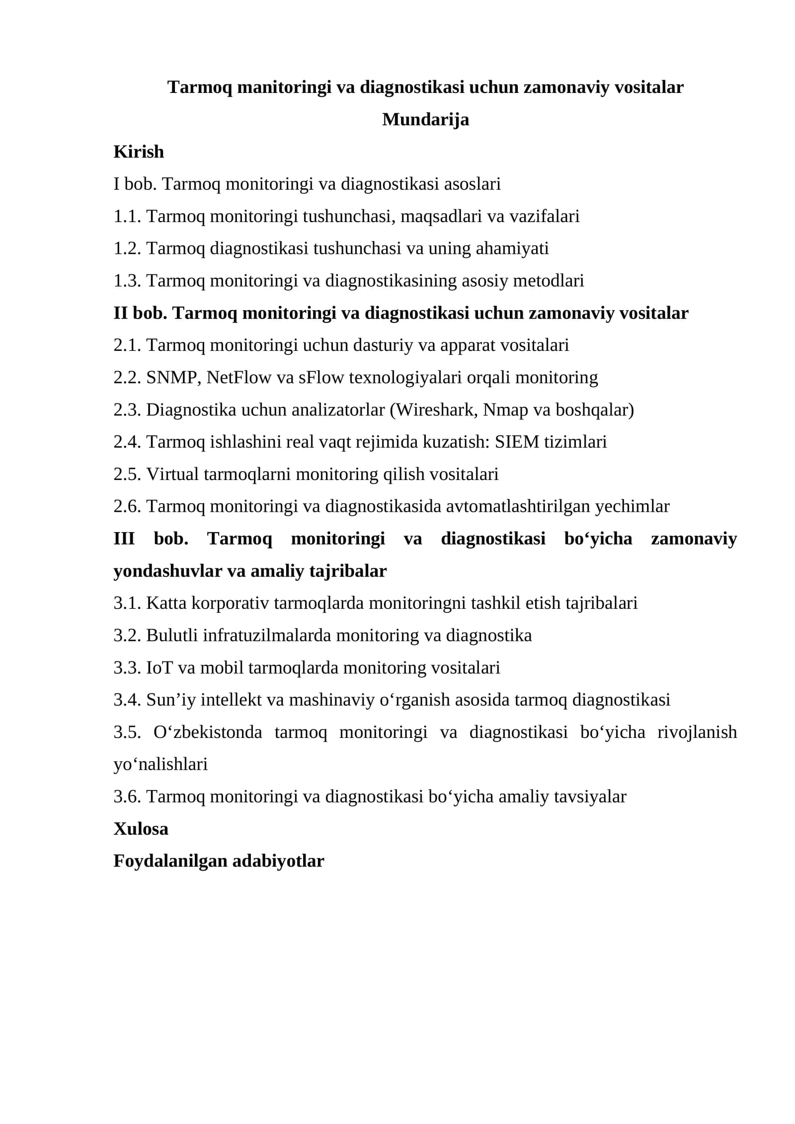 Tarmoq manitoringi va diagnostikasi uchun zamonaviy vositalar