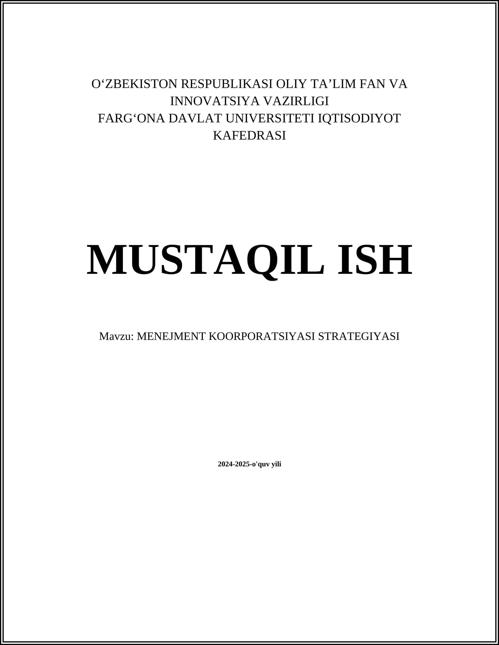 MENEJMENT KOORPORATSIYASI STRATEGIYASI