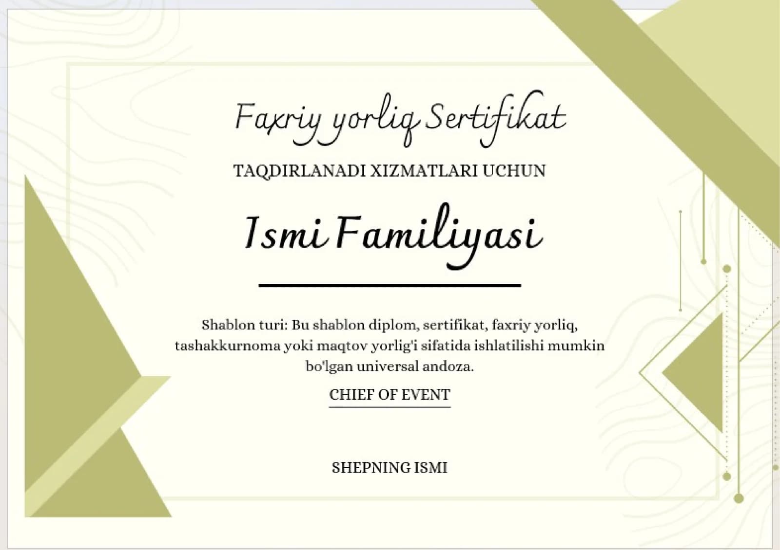 Faxriy yorliq Sertifikat