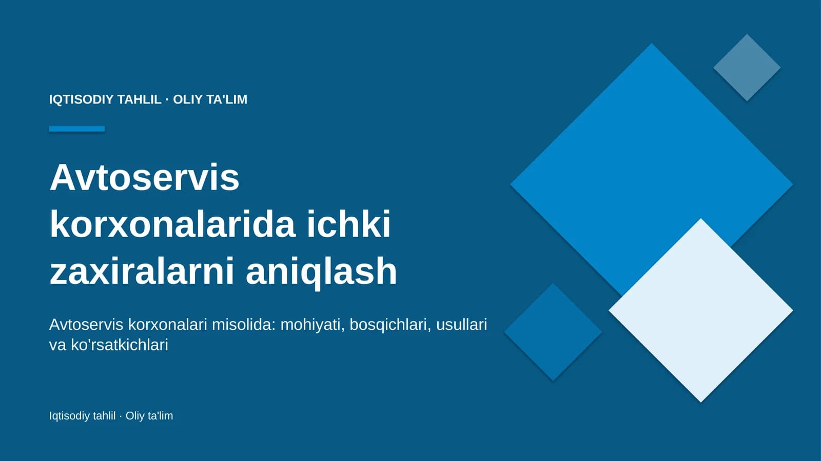 Avtoservis korxonalarida ichki zaxiralarni aniqlash