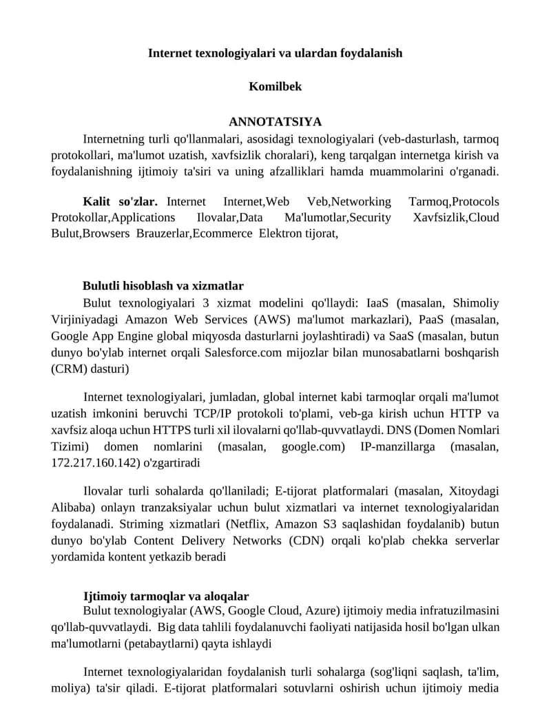 Bulutli hisoblash va xizmatlar
