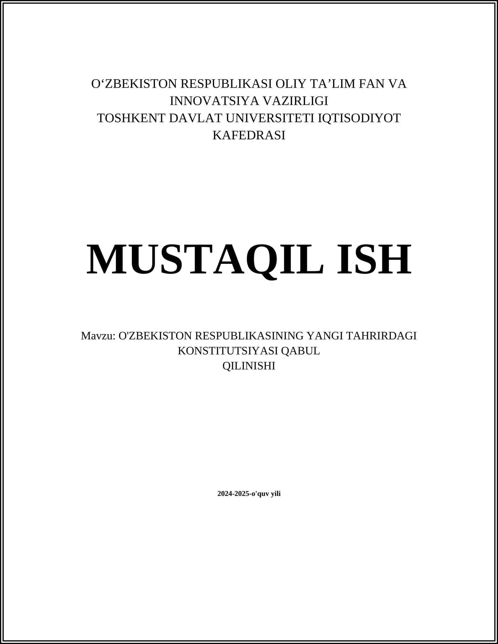 O'ZBEKISTON RESPUBLIKASINING YANGI TAHRIRDAGI KONSTITUTSIYASI QABUL QILINISHI