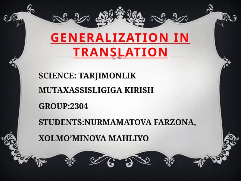 Generalization in translation