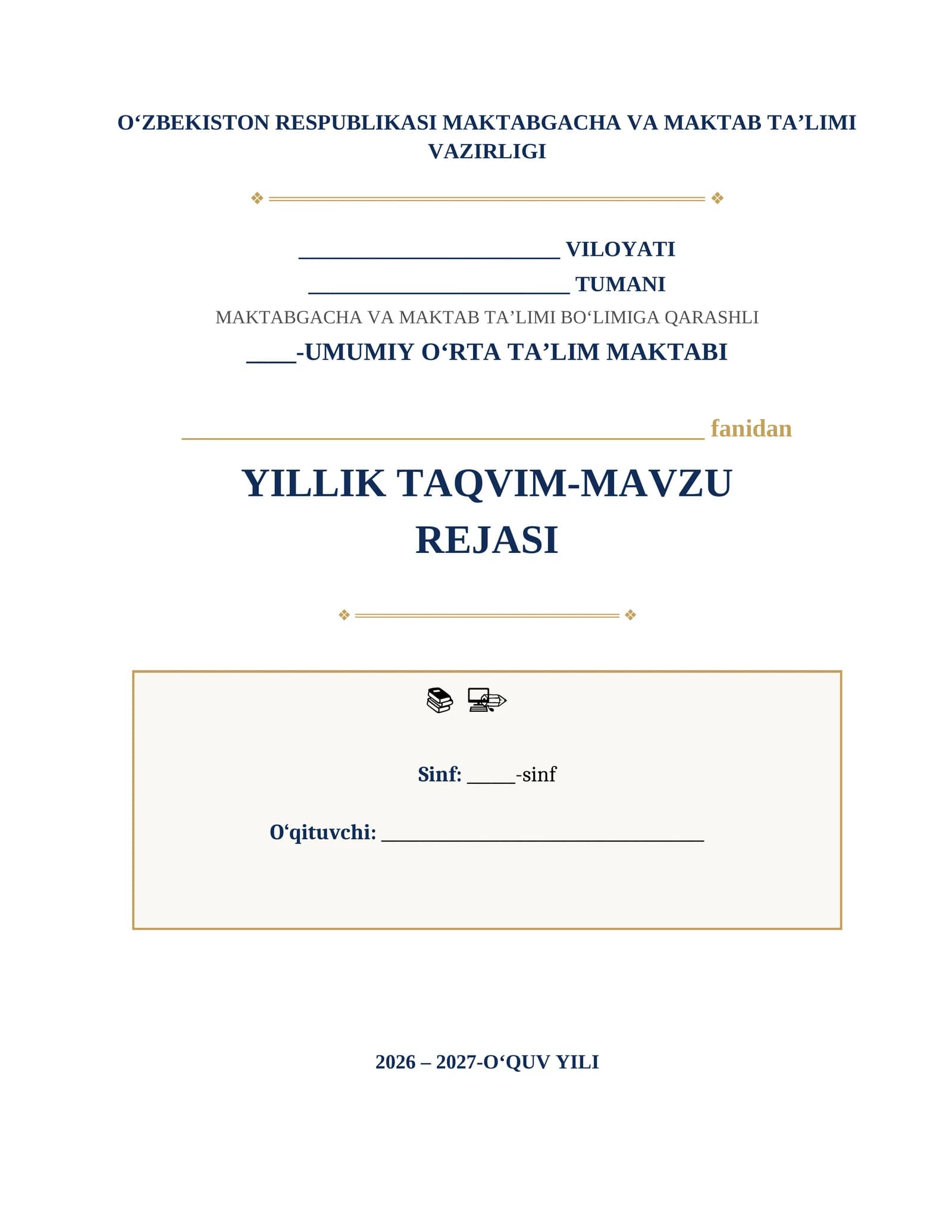 YILLIK TAQVIM-MAVZU REJASI