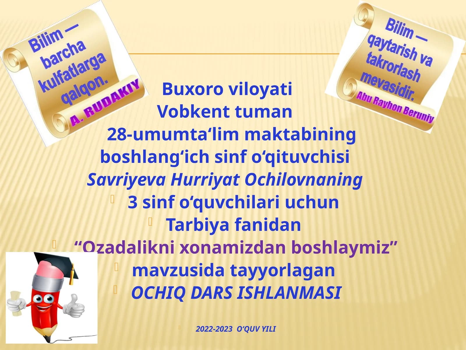 OCHIQ DARS ISHLANMASI 2022-2023 O‘QUV YILI
