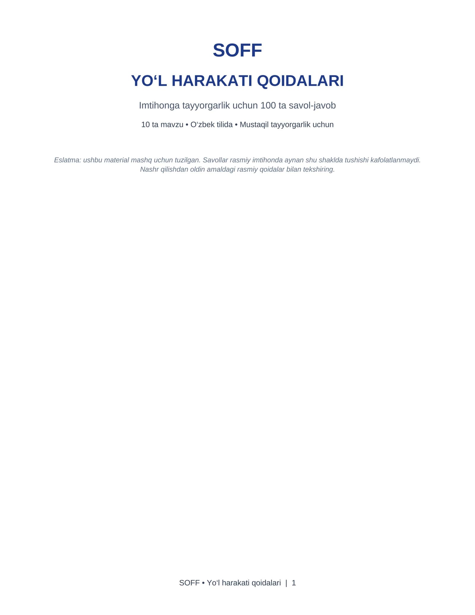 YO‘L HARAKATI QOIDALARI