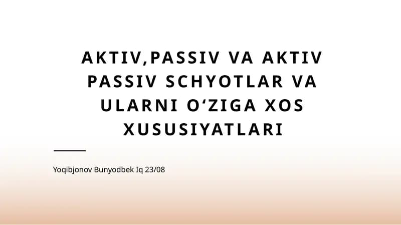 Aktiv hisoblar va ularning xususiyatlari