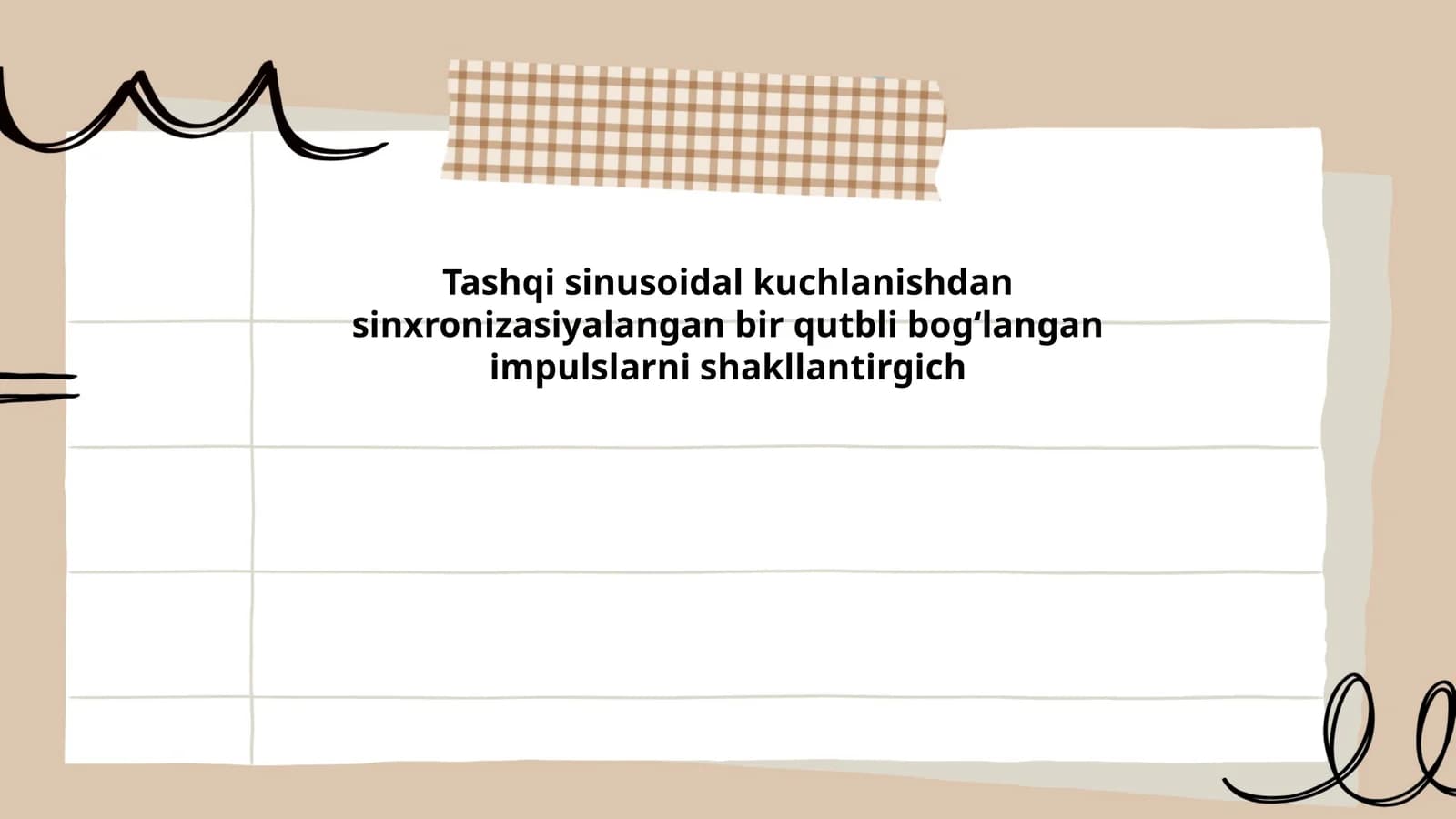 Tashqi sinusoidal kuchlanishdan sinxronizasiyalangan bir qutbli bog‘langan impulslarni shakllantirgich