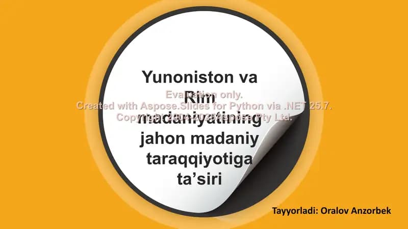Yunoniston va Rim madaniyatining jahon madaniy taraqqiyotiga taʼsiri