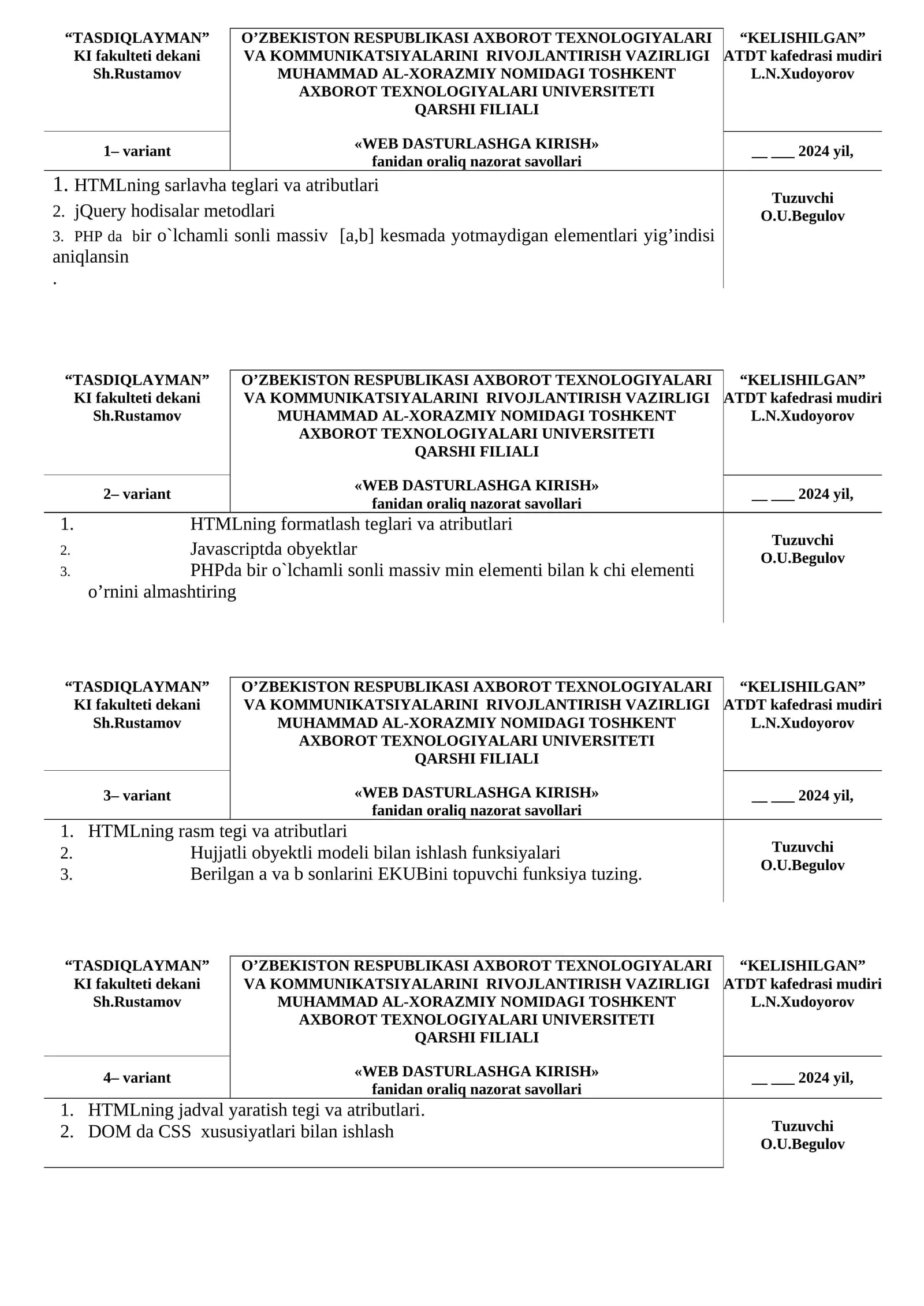 WEB DASTURLASHGA KIRISH