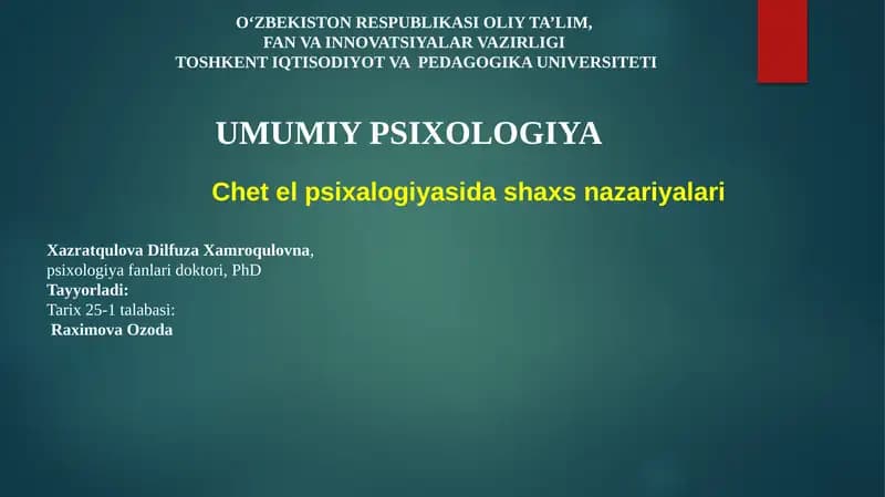 Chet el psixologiyasida shaxs nazariyalari