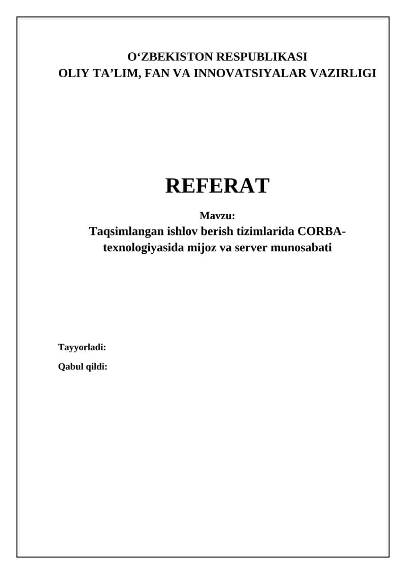 CORBA: Arxitektura va Asosiy Tushunchalar