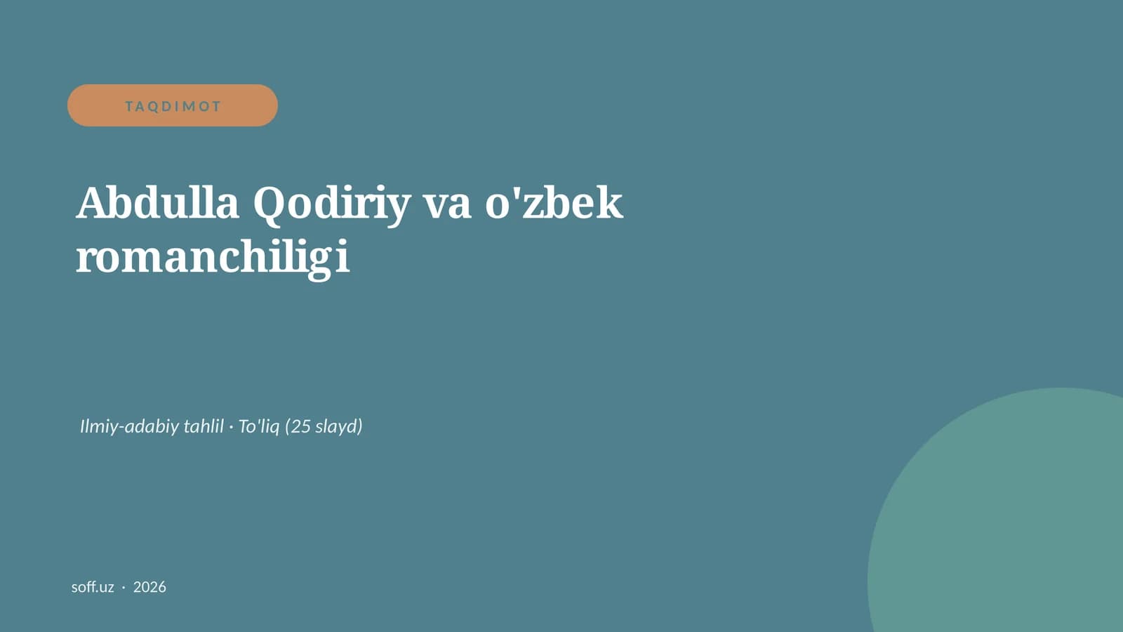 Abdulla Qodiriy va o'zbek romanchiligi