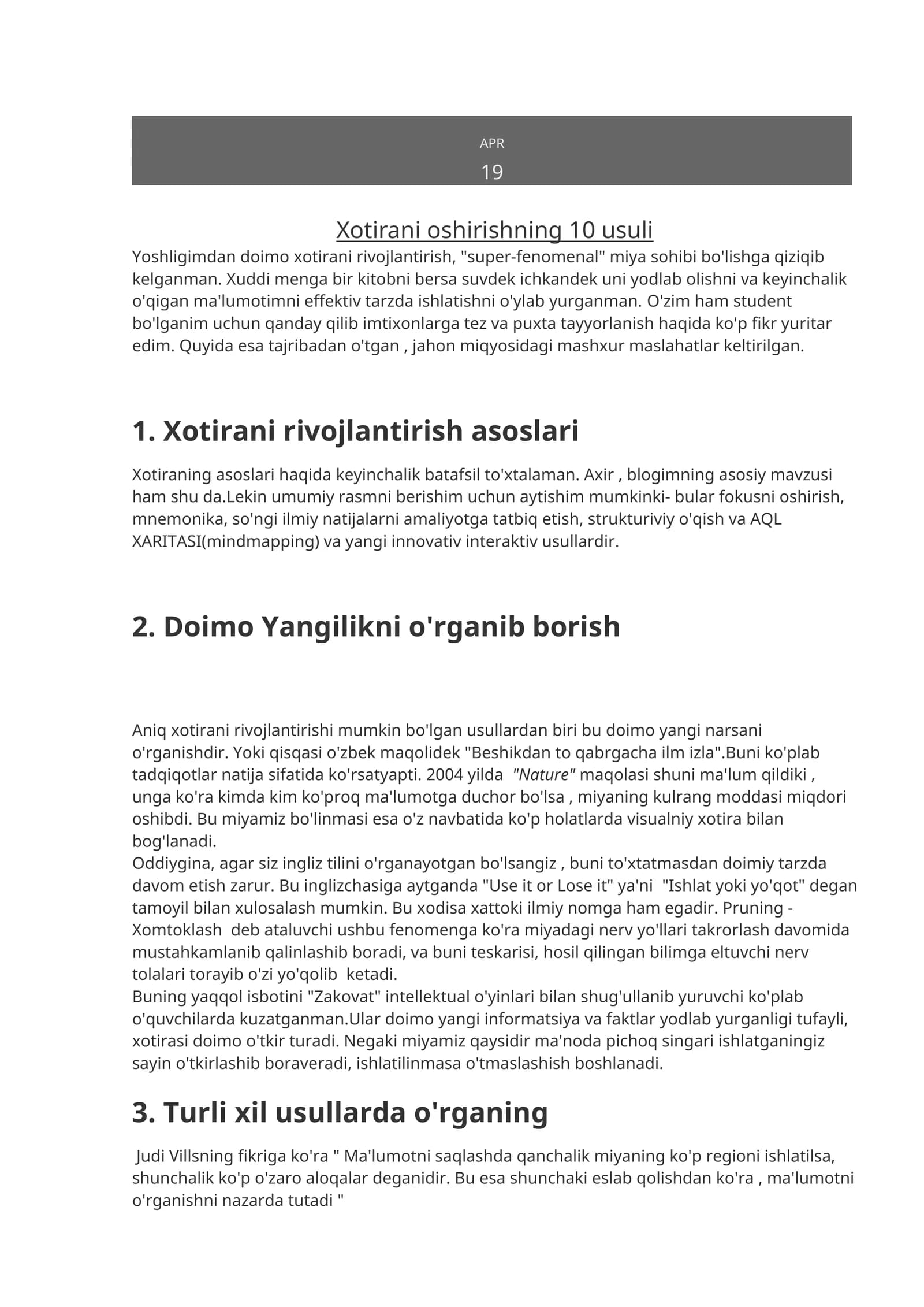 Xotirani oshirishning 10 usuli