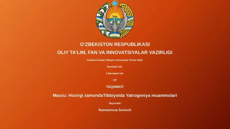 Hozirgi zamonda Tibbiyotda Yatrogeniya muammolari