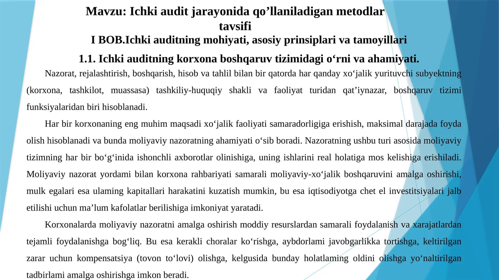 Ichki audit jarayonida metodlar