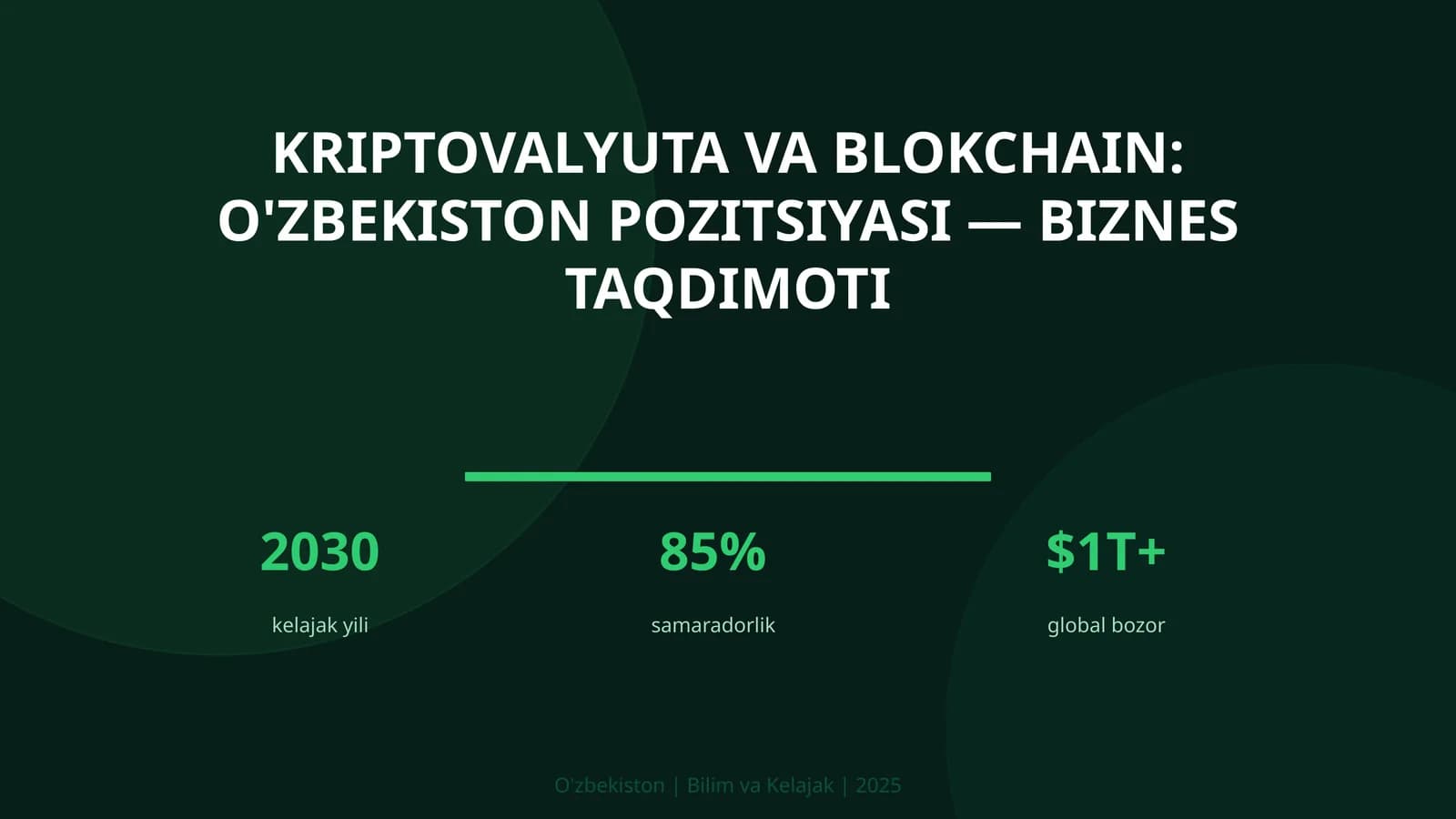 Kriptovalyuta va blokchain: O'zbekiston pozitsiyasi — biznes taqdimoti