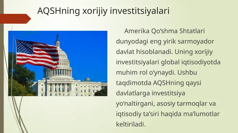 AQSHning xorijiy investitsiyalari