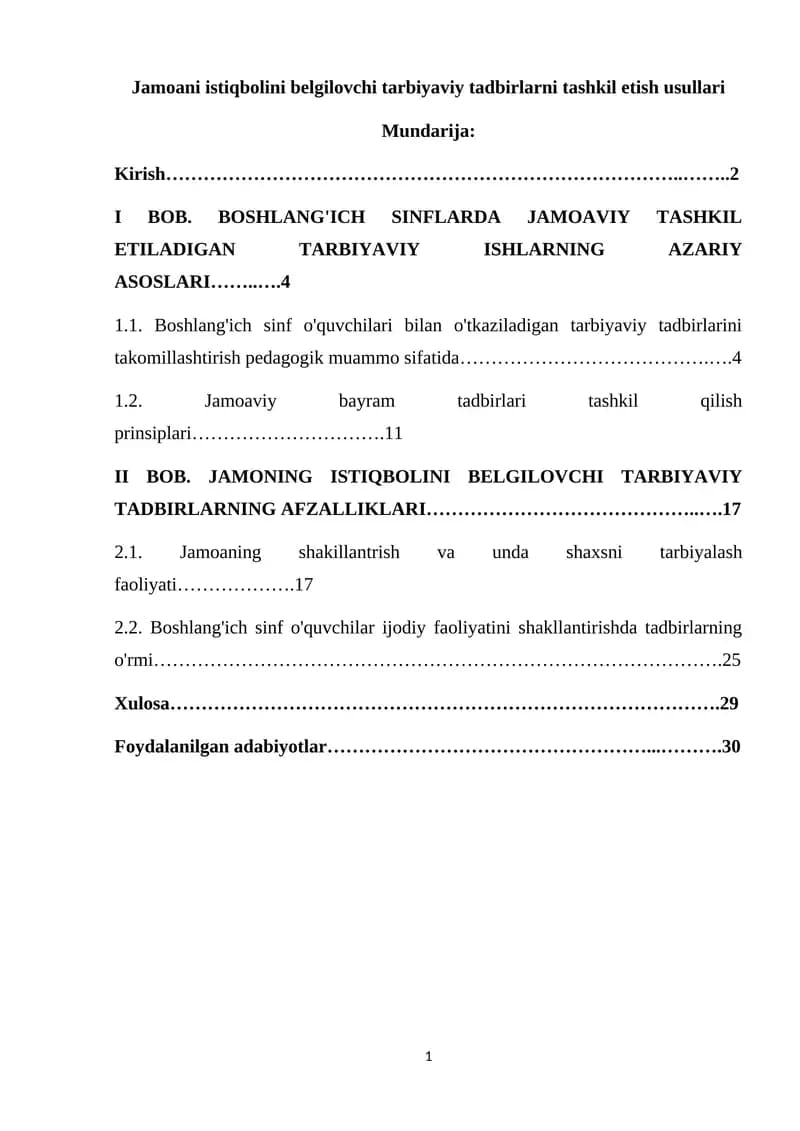 Jamoani istiqbolini belgilovchi tarbiyaviy tadbirlarni tashkil etish usullari
