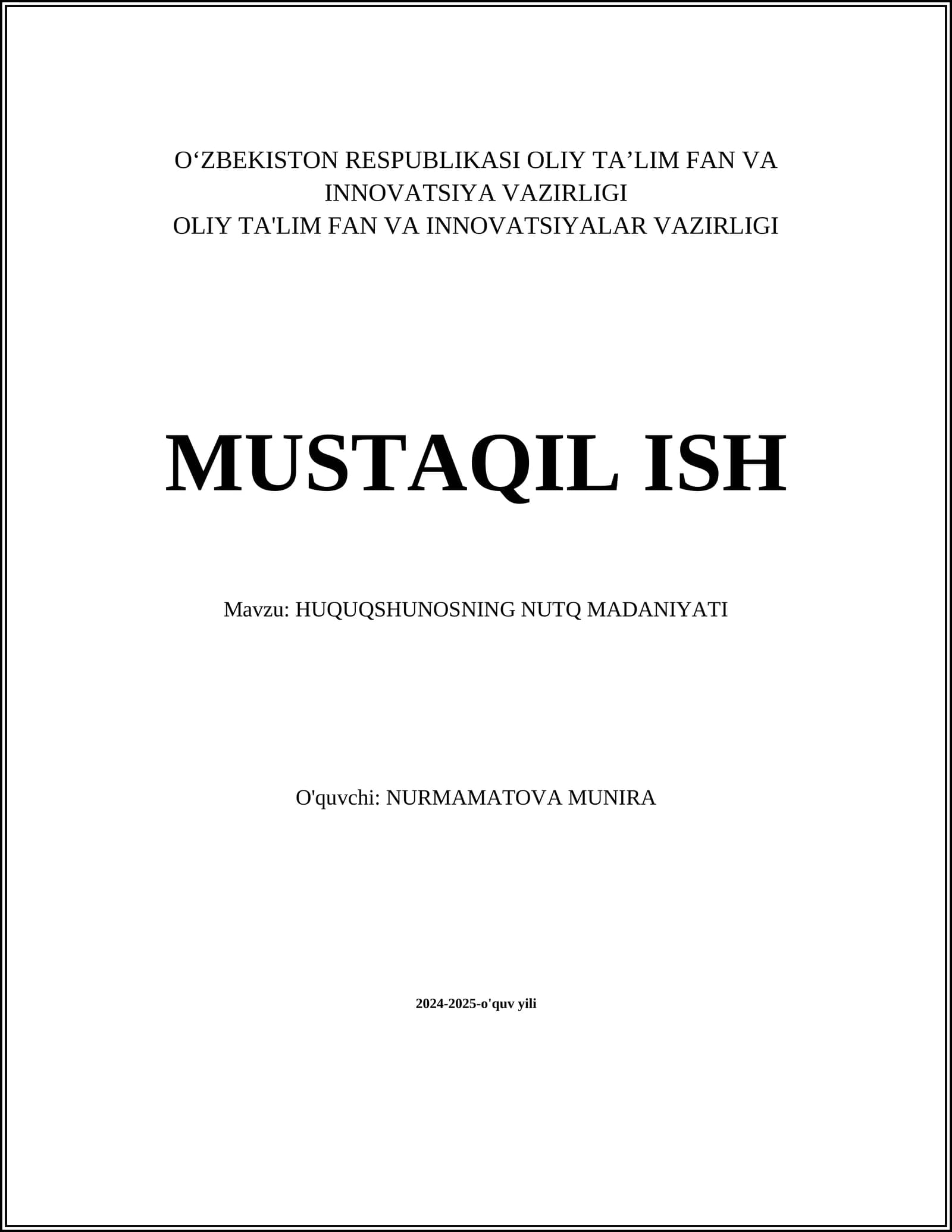 HUQUQSHUNOSNING NUTQ MADANIYATI