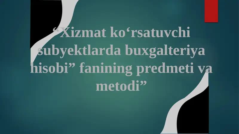 Xizmat ko‘rsatuvchi subyektlarda buxgalteriya hisobi