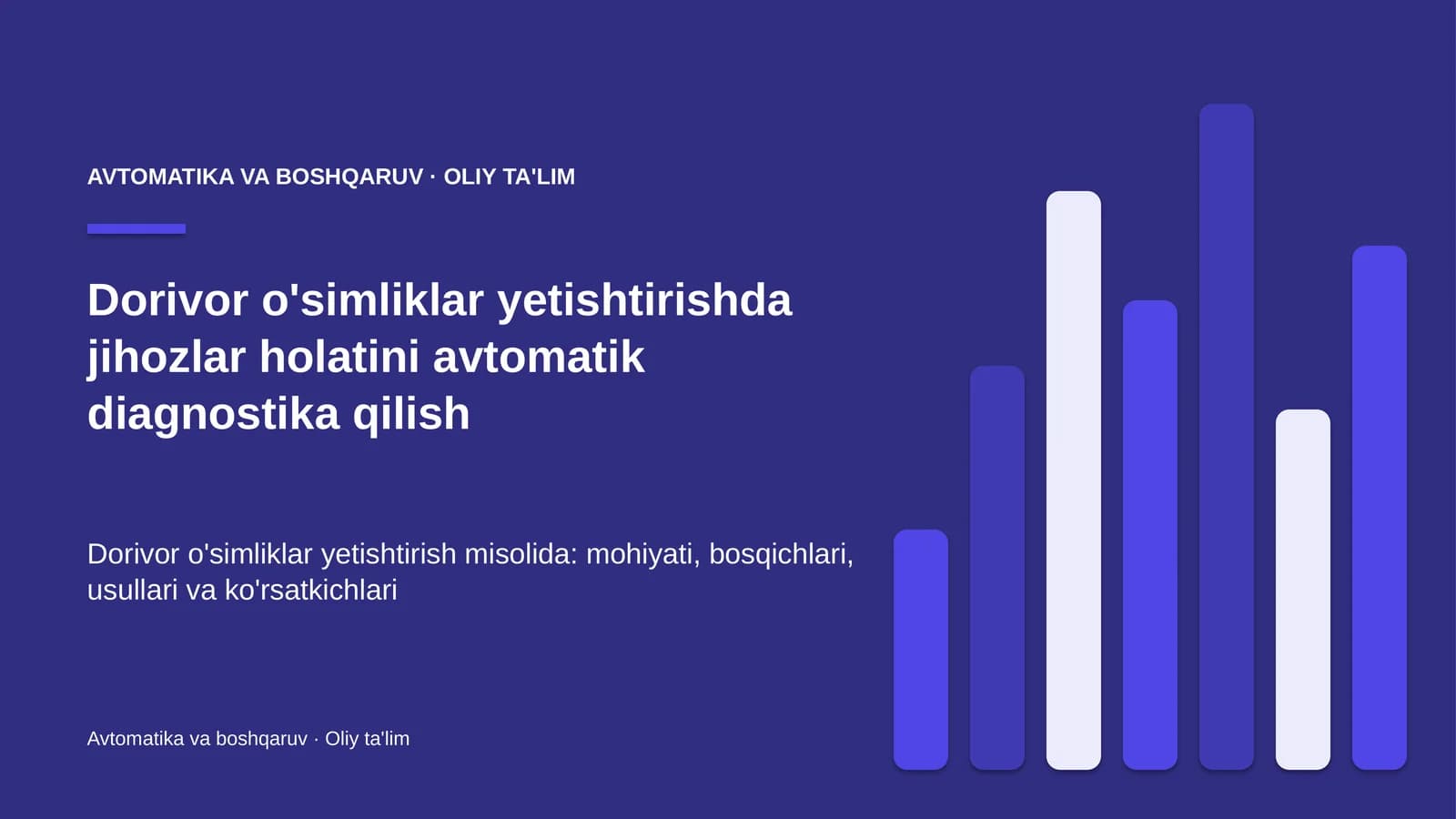 Dorivor o'simliklar yetishtirishda jihozlar holatini avtomatik diagnostika qilish