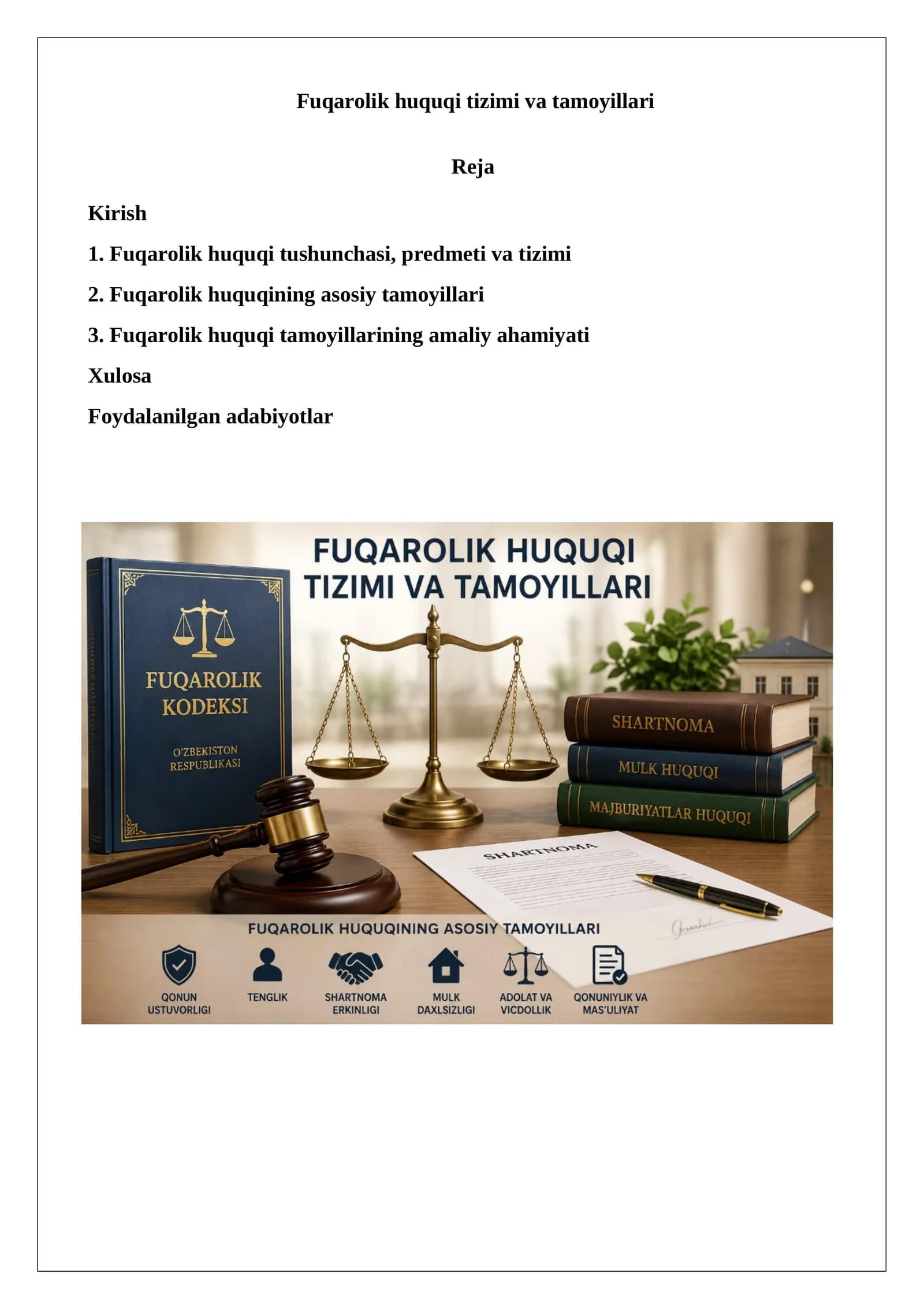 Fuqarolik huquqi tizimi va tamoyillari