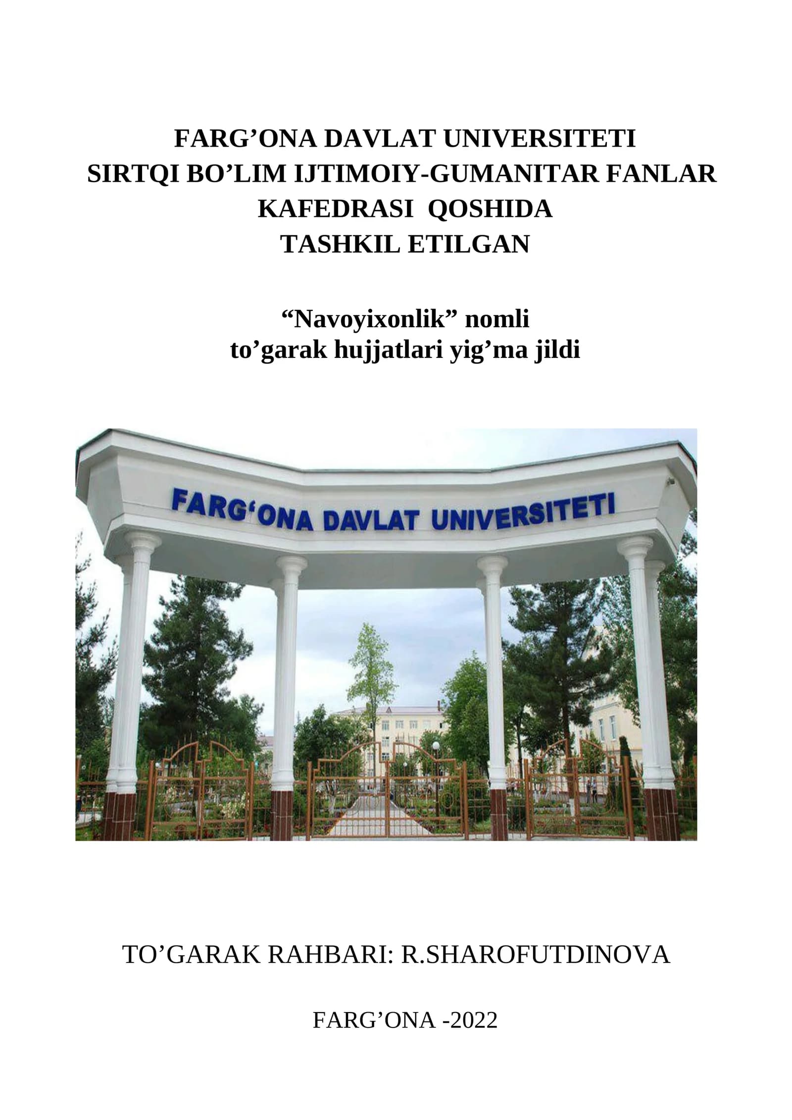 Navoyixonlik to’garak hujjatlari yig’ma jildi