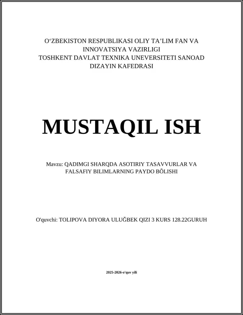 QADIMGI SHARQDA ASOTIRIY TASAVVURLAR VA FALSAFIY BILIMLARNING PAYDO BÕLISHI