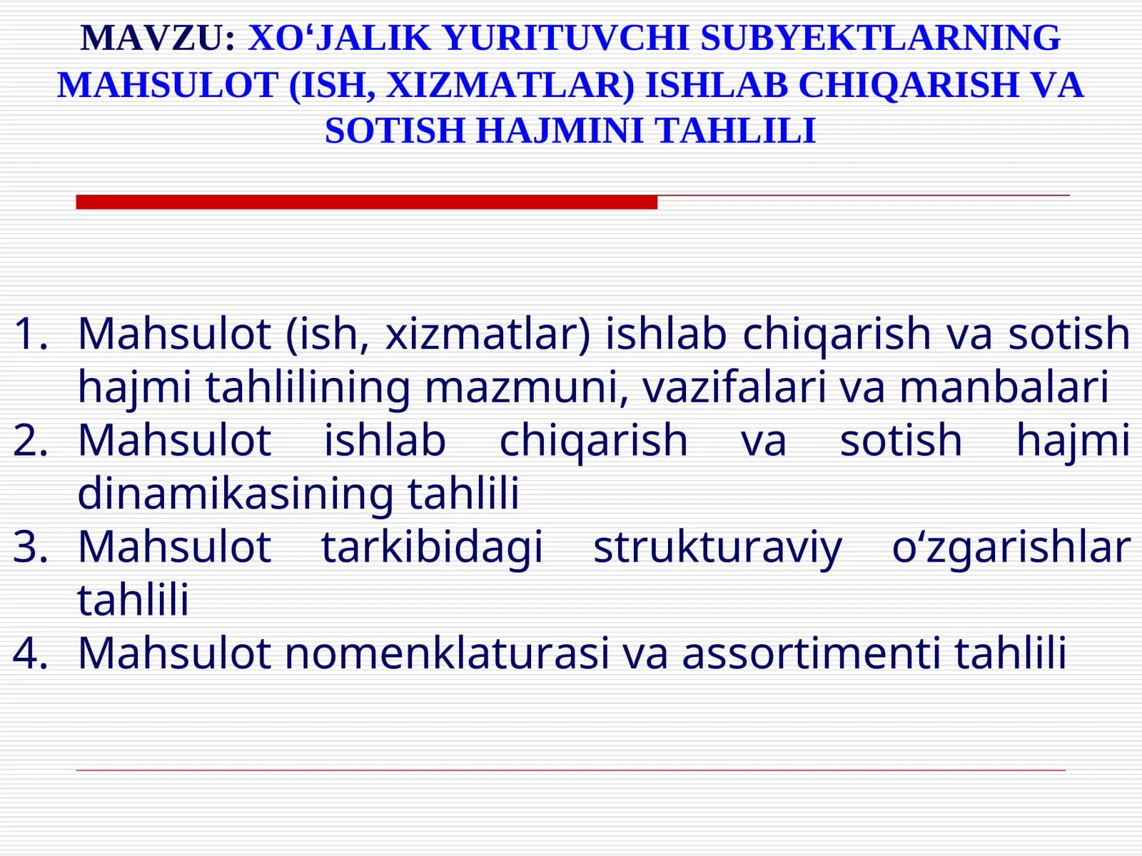 XOʻJALIK YURITUVCHI SUBYEKTLARNING MAHSULOT (ISH, XIZMATLAR) ISHLAB CHIQARISH VA SOTISH HAJMINI TAHLILI