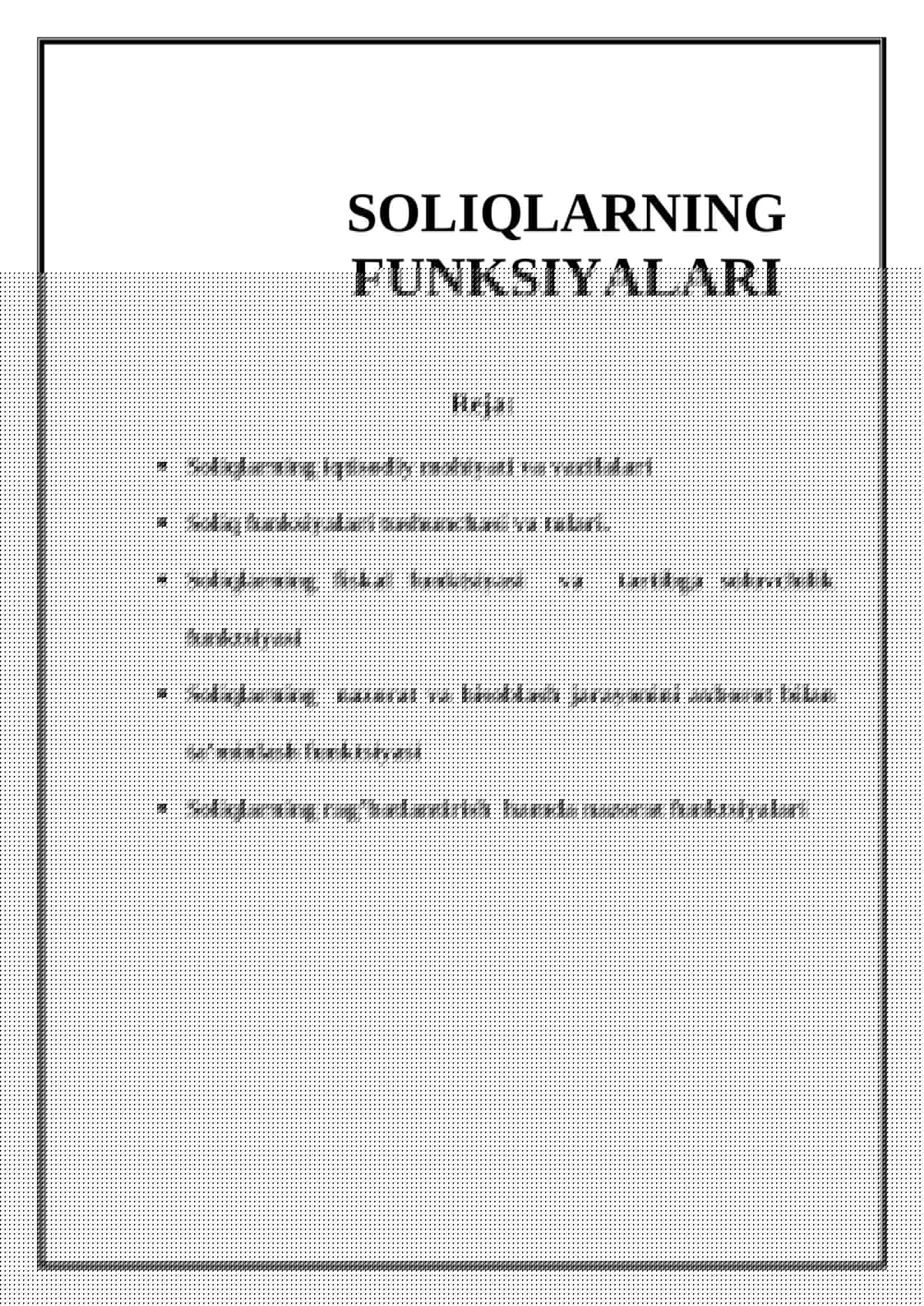 SOLIQLARNING FUNKSIYALARI